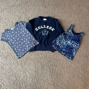 Girls Size 10 & 10-12 Tops Bundle Blue Floral Athliesure Preppy Crew Casual